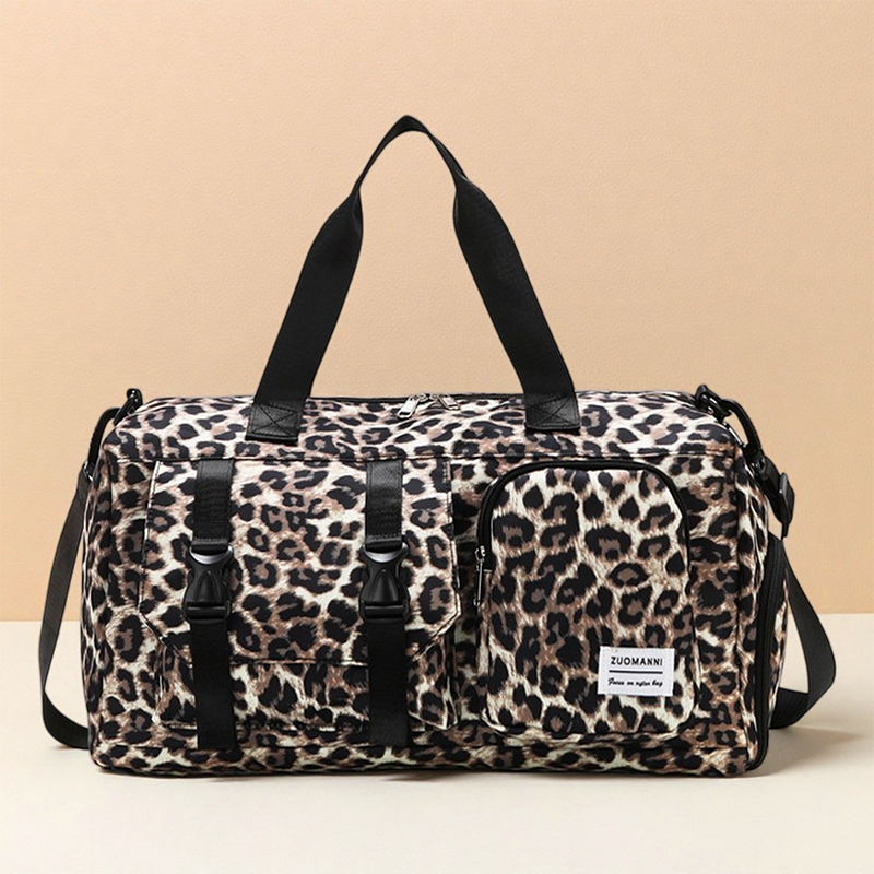Yoga Fitness Bag - กระเป๋ากีฬาลายเสือดาวสุดเก๋ พร้อมช่องใส่รองเท้าแยกต่างหาก เหมาะสำหรับการเดินทาง แคมป์ปิ้ง เก็บของ ฟิตเนส