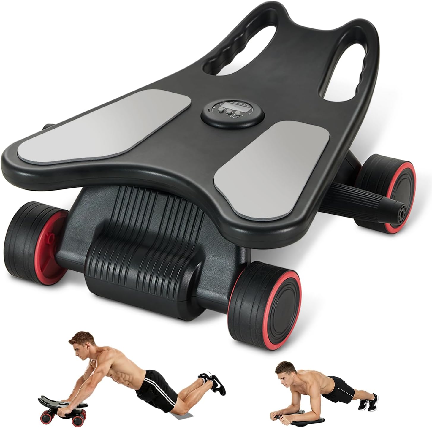 Ab Wheel Roller - ล้อบริหารหน้าท้อง, ล้อบริหารหน้าท้องแบบอัตโนมัติรุ่นอัพเกรดพร้อมที่รองข้อศอก, แผ่นรองเข่า & ตัวตั้งเวลา, อุปกรณ์บริหารหน้าท้อง