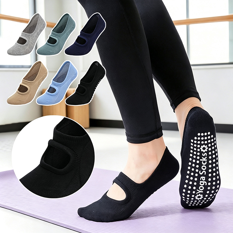 Yoga Fitness Workout - ถุงเท้าโยคะกันลื่นสำหรับผู้หญิง แบบเปิดหลัง ไซส์ใหญ่ ระบายอากาศได้ดี ถุงเท้าพิลาทิสผ้าฝ้าย สำหรับออกกำลังกาย
