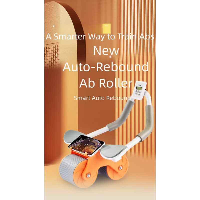 Ab Wheel Roller - ล้อบริหารหน้าท้องแบบเด้งกลับอัตโนมัติ พร้อมที่รองข้อศอก 2 ล้อ พร้อมตัวจับเวลา แผ่นรองเข่า