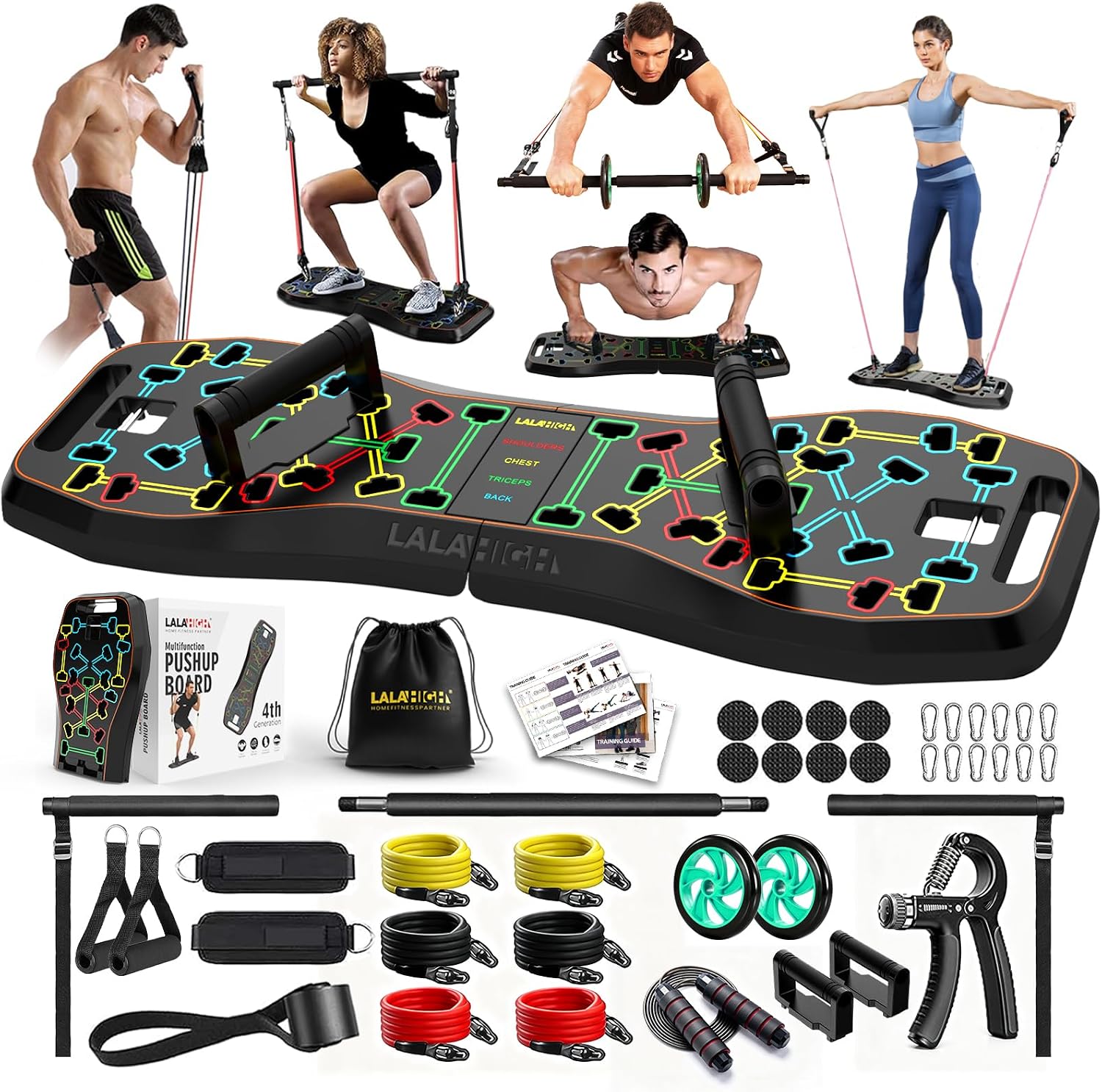Ab Wheel Roller - LALAHIGH แผ่นออกกำลังกายแบบพับได้, อุปกรณ์ออกกำลังกายในบ้าน 36 in 1