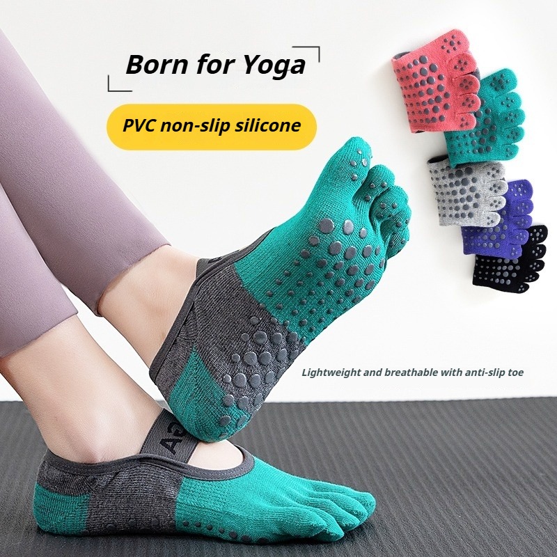 Yoga Fitness Pilates - ถุงเท้าพิลาทิสกันลื่นแบบห้านิ้วสำหรับผู้หญิง ใส่ได้ทุกฤดู ระบายอากาศได้ดี เหมาะสำหรับฟิตเนส โยคะ และกีฬาบนพื้น