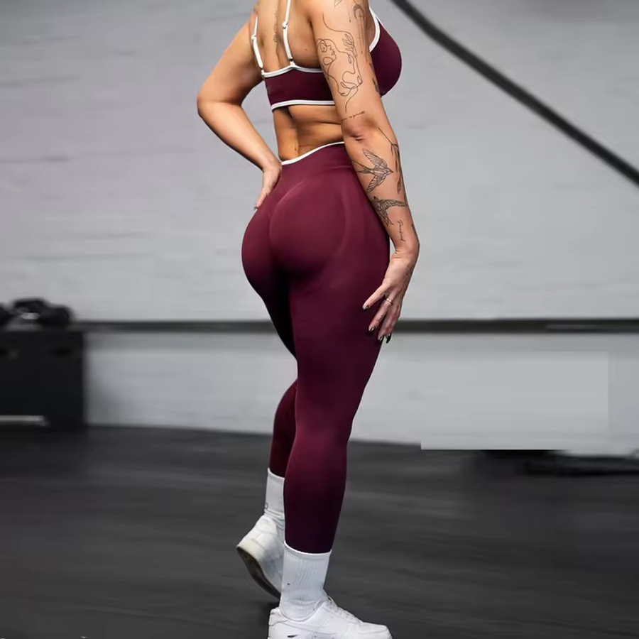 Ignite Yoga Fitness - กางเกงโยคะไร้ตะเข็บ Ignite สำหรับผู้หญิง กางเกงออกกำลังกายแบบรัดสะโพก กางเกงกีฬาแบบมีสีตัดกัน กางเกงโยคะแบบยกกระชับ